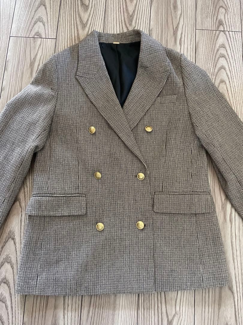 新品　チェック金釦ダブルブレストロングブレザー　Mila Owen