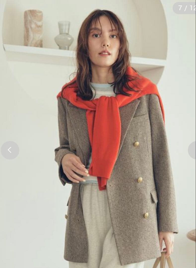 新品　チェック金釦ダブルブレストロングブレザー　Mila Owen