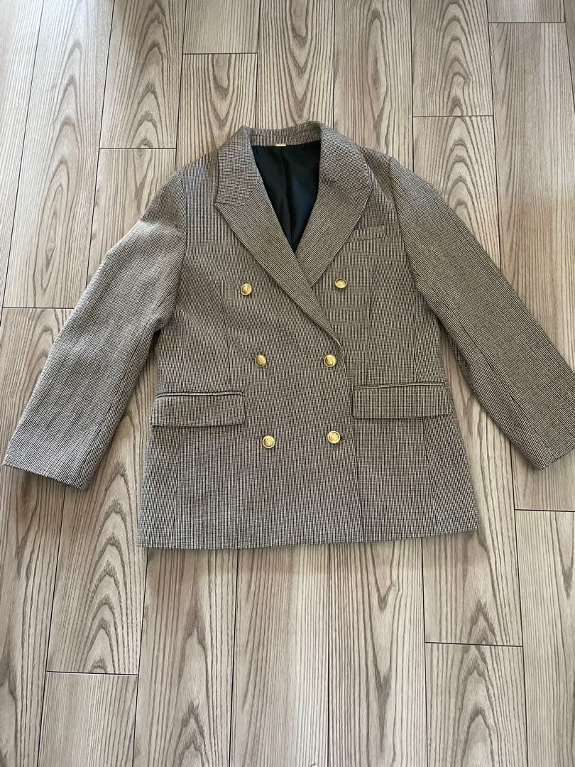 新品　チェック金釦ダブルブレストロングブレザー　Mila Owen