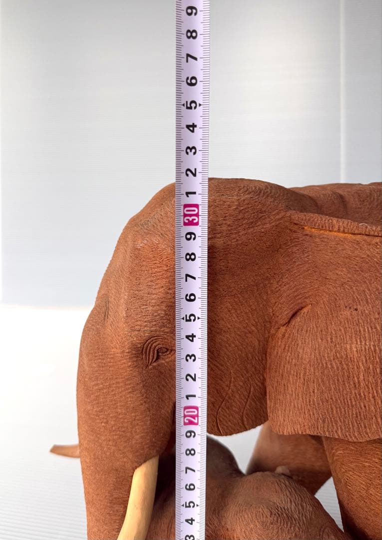 珍しい 希少！50cm リアル 一刀彫り 親子 ゾウ 彫刻 アンティーク 象