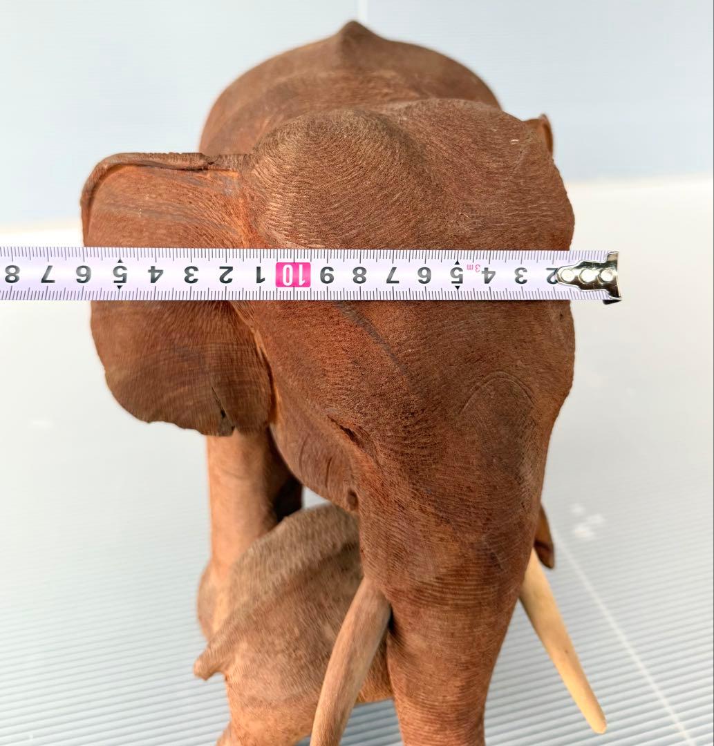 珍しい 希少！50cm リアル 一刀彫り 親子 ゾウ 彫刻 アンティーク 象