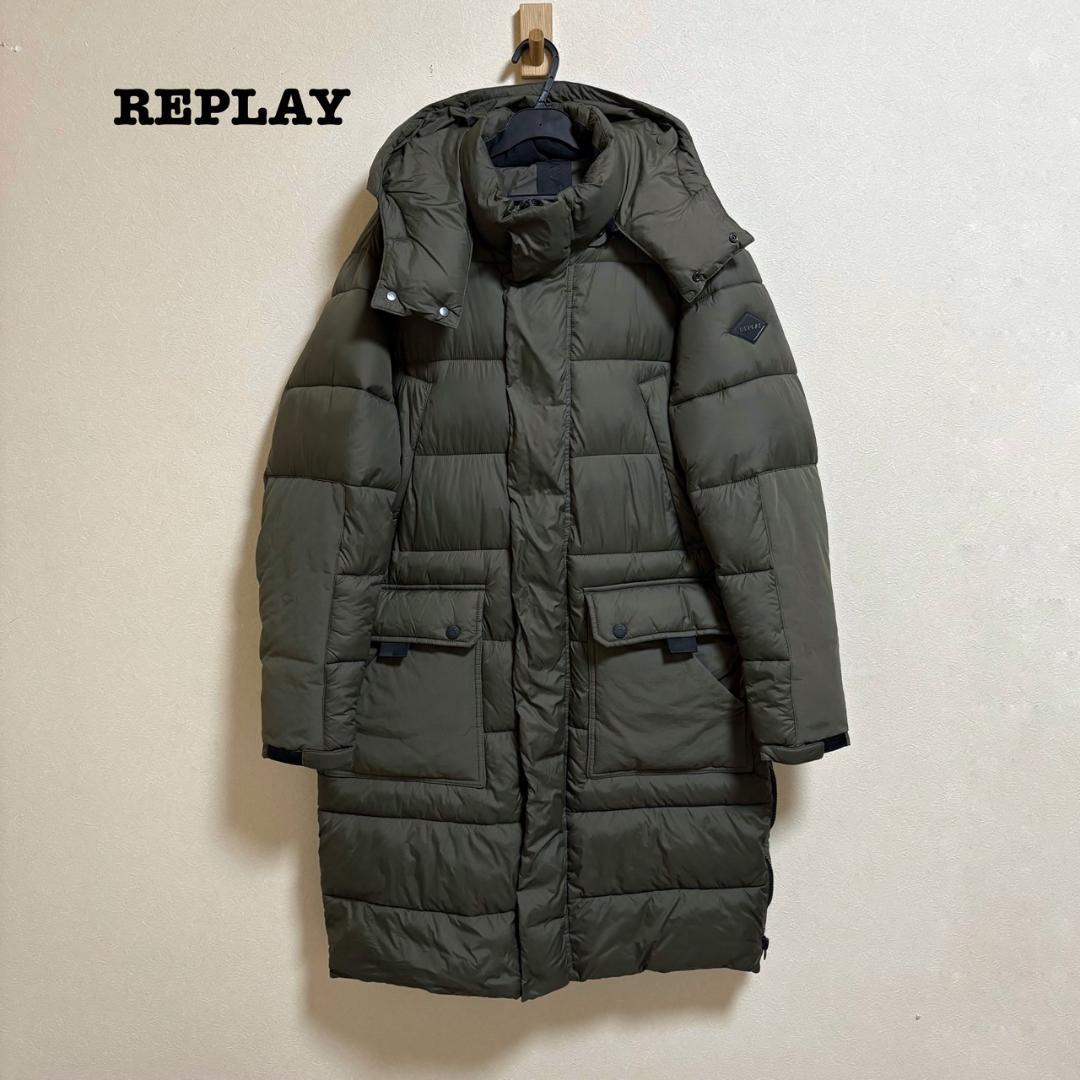 美品 REPLAY 中綿 ロングダウンコート ヘビーウェイト カーキ