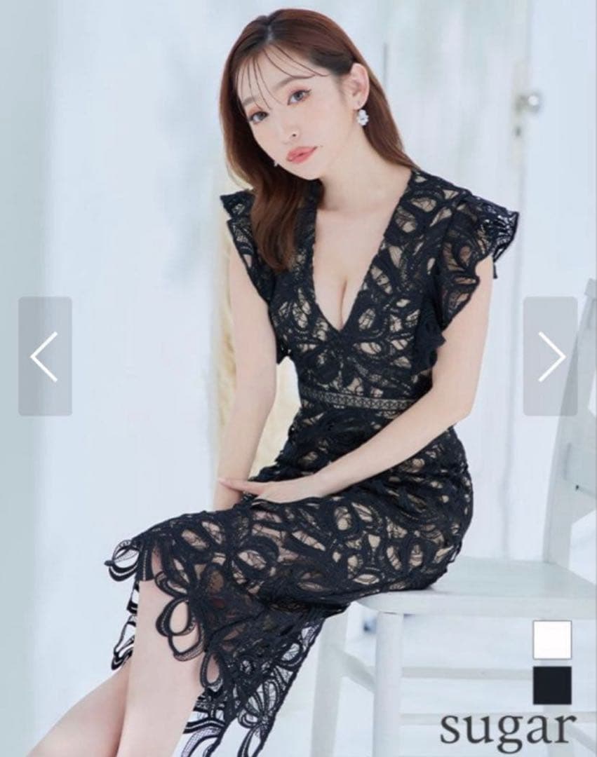 エルケイ　ブラックレースミディドレス フリル付き