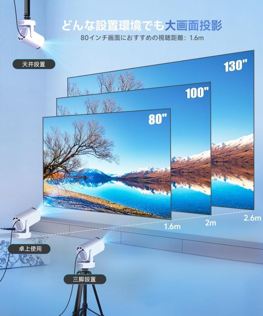 プロジェクター 家庭用 【360°HIFI立体スピーカー・APP利用可能】