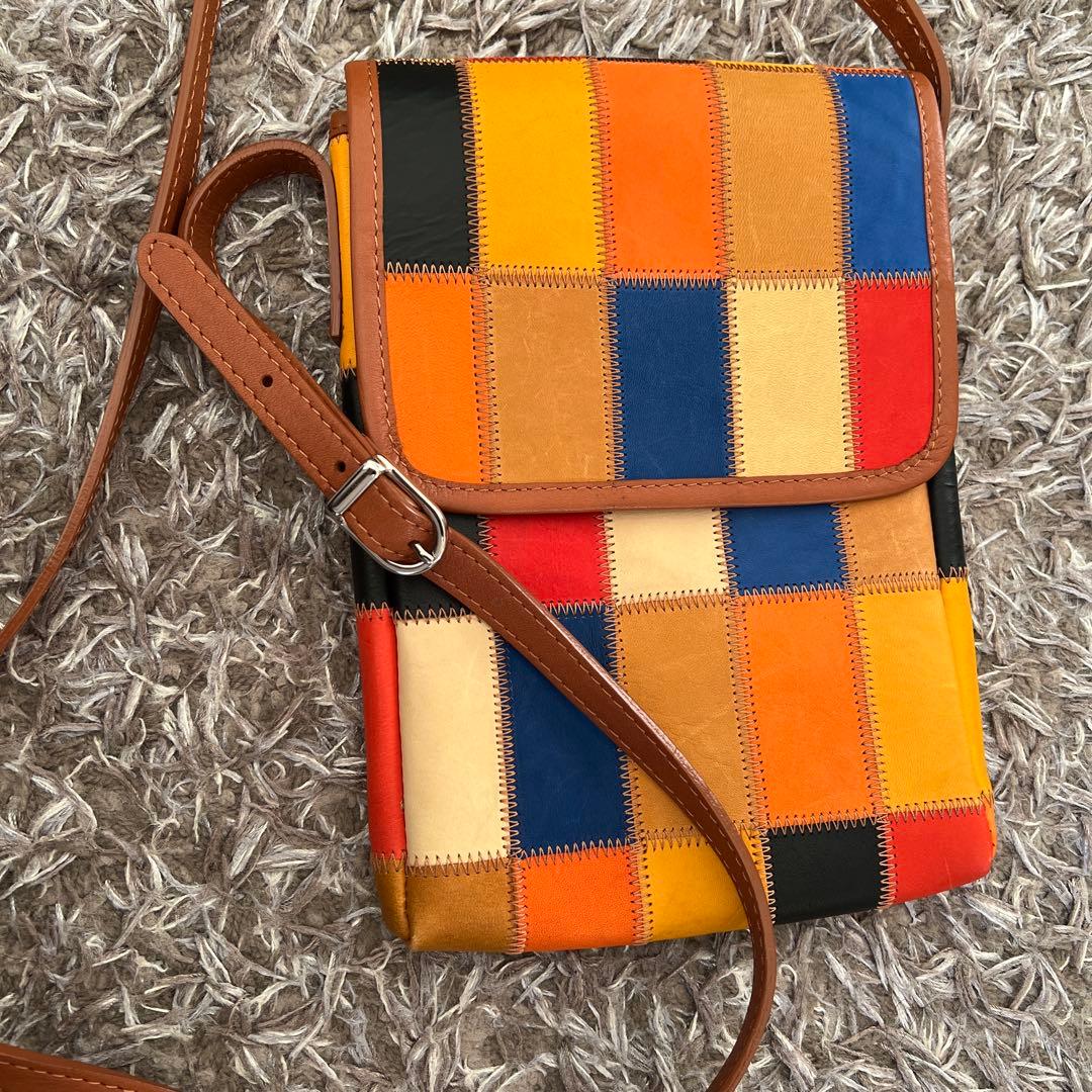 トライオン　レザー パッチワーク ショルダーバッグ