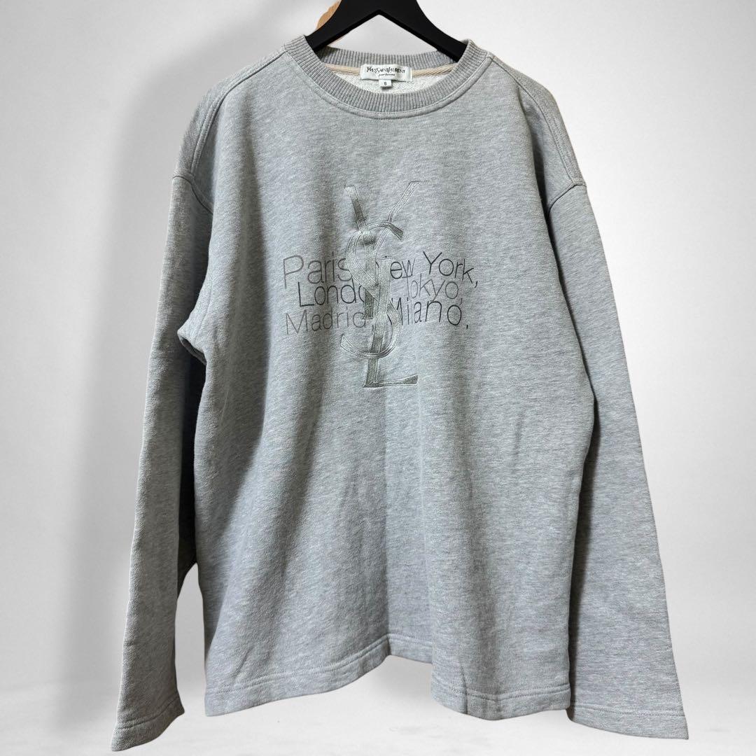 【イヴ・サンローラン】90`s コットン 刺繍ロゴ付き スウェットトレーナー