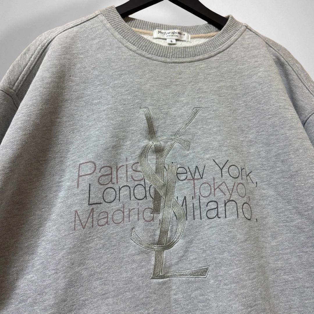 【イヴ・サンローラン】90`s コットン 刺繍ロゴ付き スウェットトレーナー