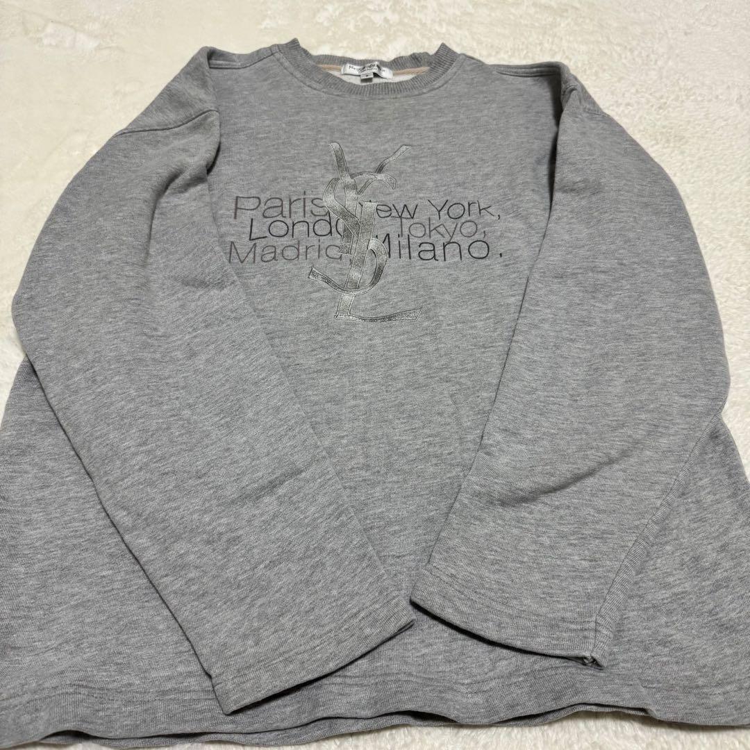 【イヴ・サンローラン】90`s コットン 刺繍ロゴ付き スウェットトレーナー