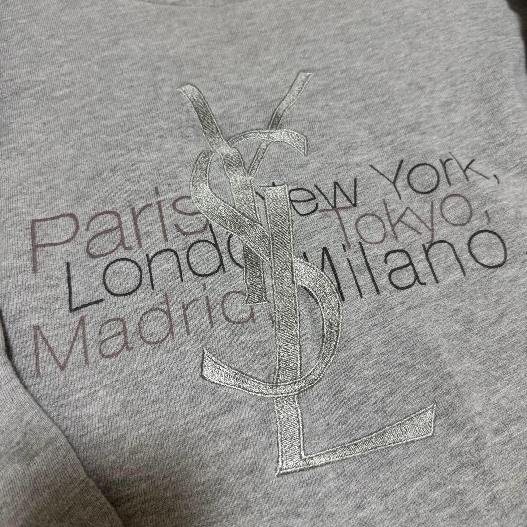 【イヴ・サンローラン】90`s コットン 刺繍ロゴ付き スウェットトレーナー