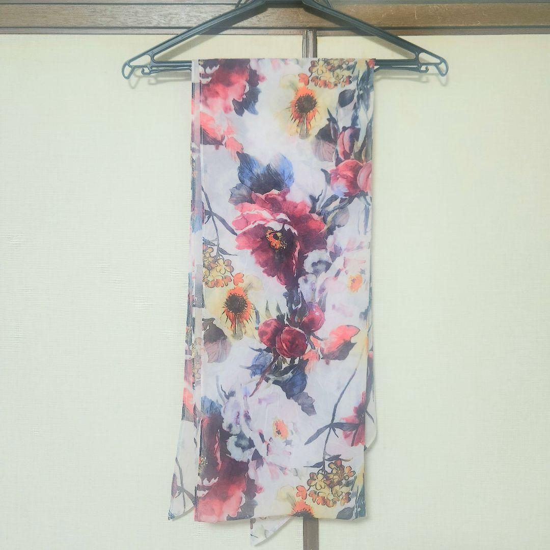 YOSHIKI CIVARIZE フラワー柄シフォンストール ホワイト×レッド