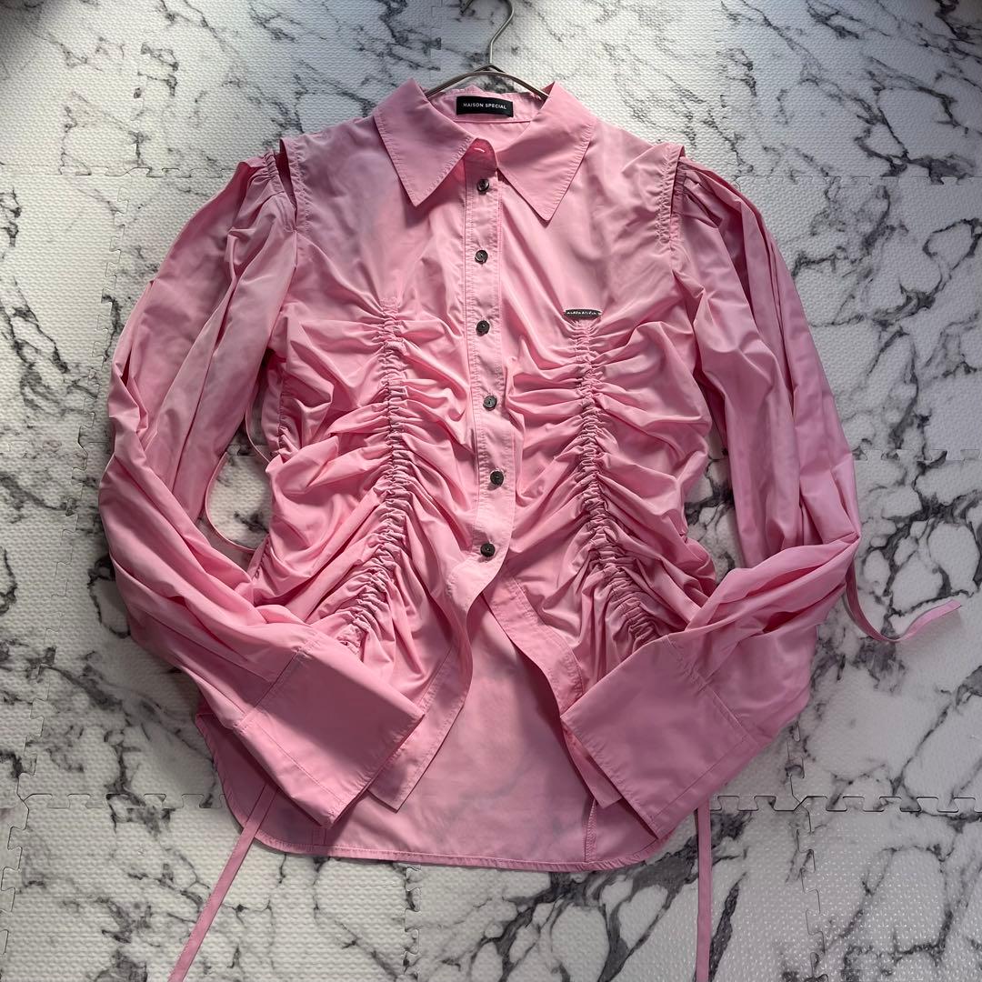 MAISON SPECIAL パフスリーブ 2WAYタフタシャツ　ギャザー