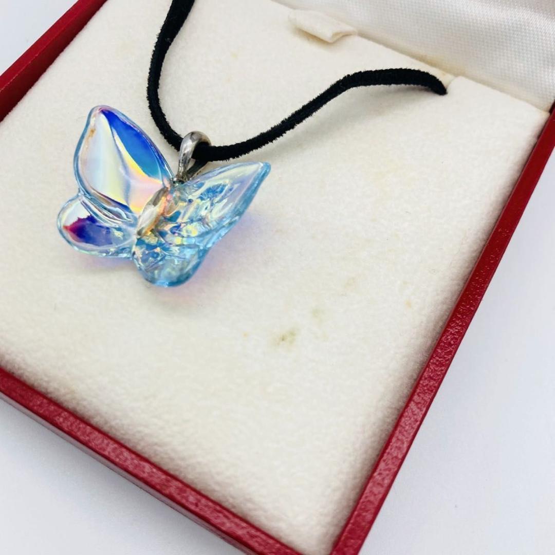 ケース付き バカラ イリゼ バタフライ ペンダント チョーカー ネックレス 虹色