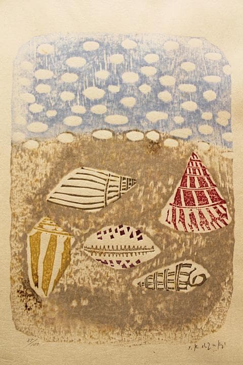 香月泰男 【香月泰男木版画集「タヒチ」（シート7点組額付）】木版画