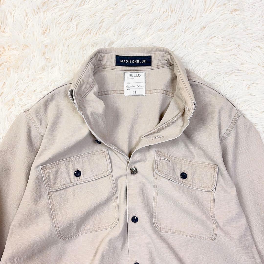 マディソンブルー　コットン　ハンプトンシャツ　ロゴ刺繍　ロゴボタン