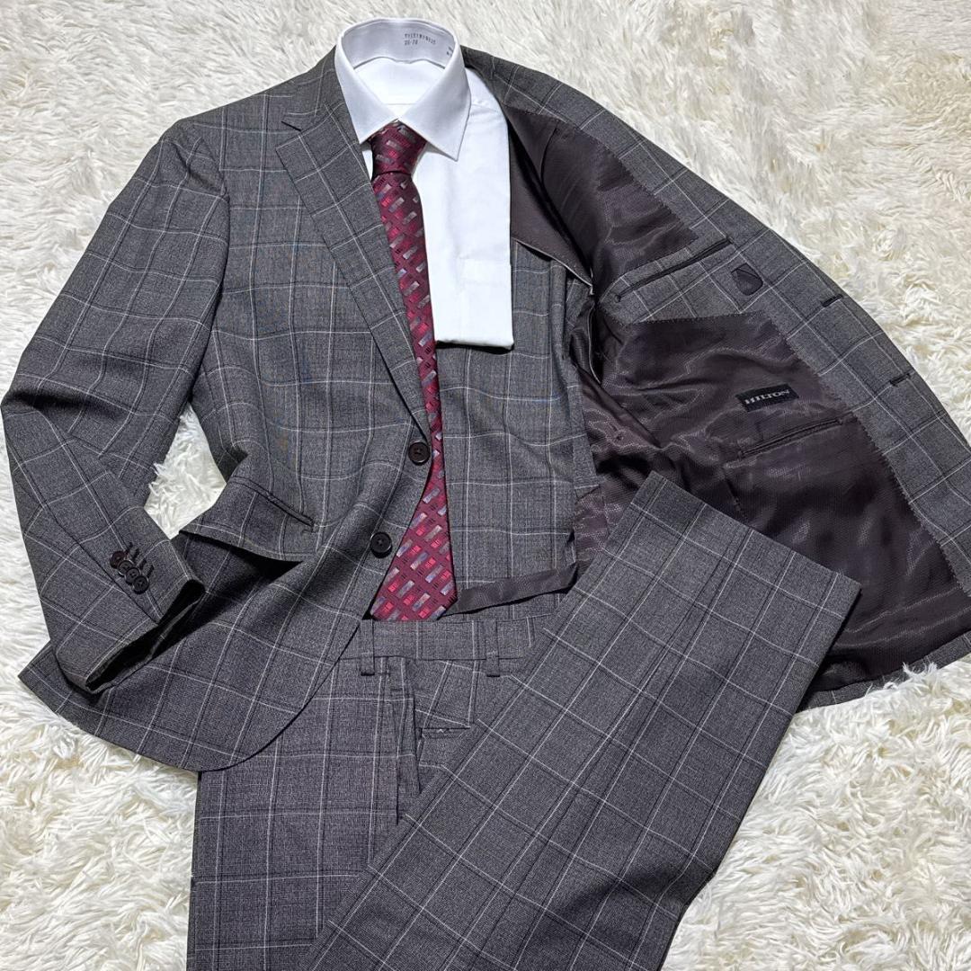 HILTON×GUABELLO スーツ上下　チェック柄　グレー　AB5