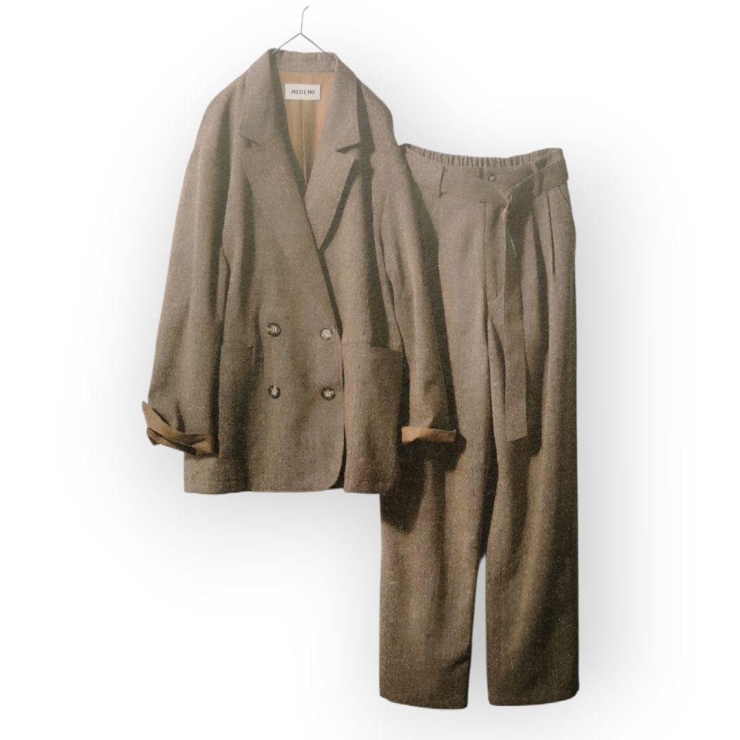 《MEDE19F》ウール混　ツイードダブルジャケットとパンツセット