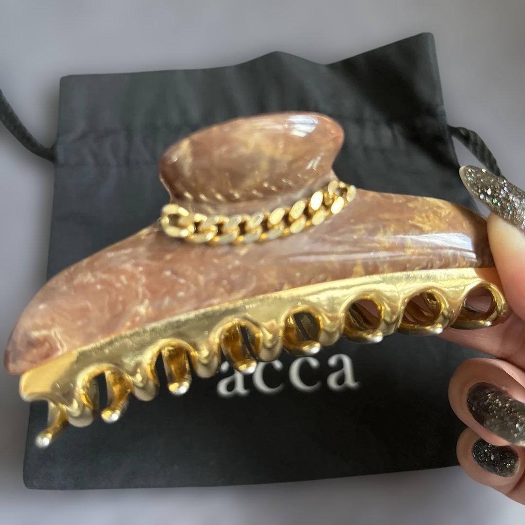 と*ん様 秋冬ブラウン！acca ヘアクリップ Lサイズ⭐︎マーブルにゴールドチ