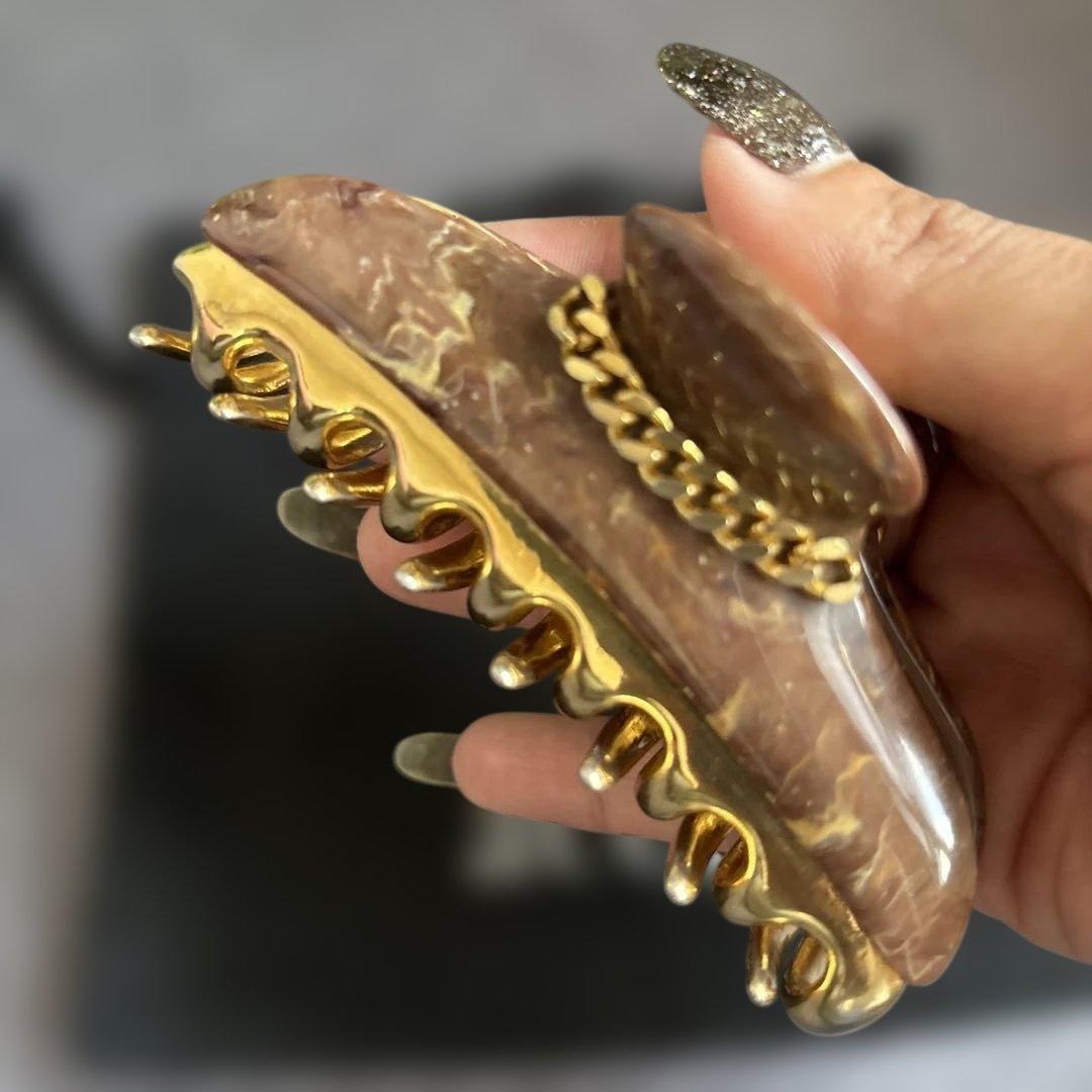 と*ん様 秋冬ブラウン！acca ヘアクリップ Lサイズ⭐︎マーブルにゴールドチ