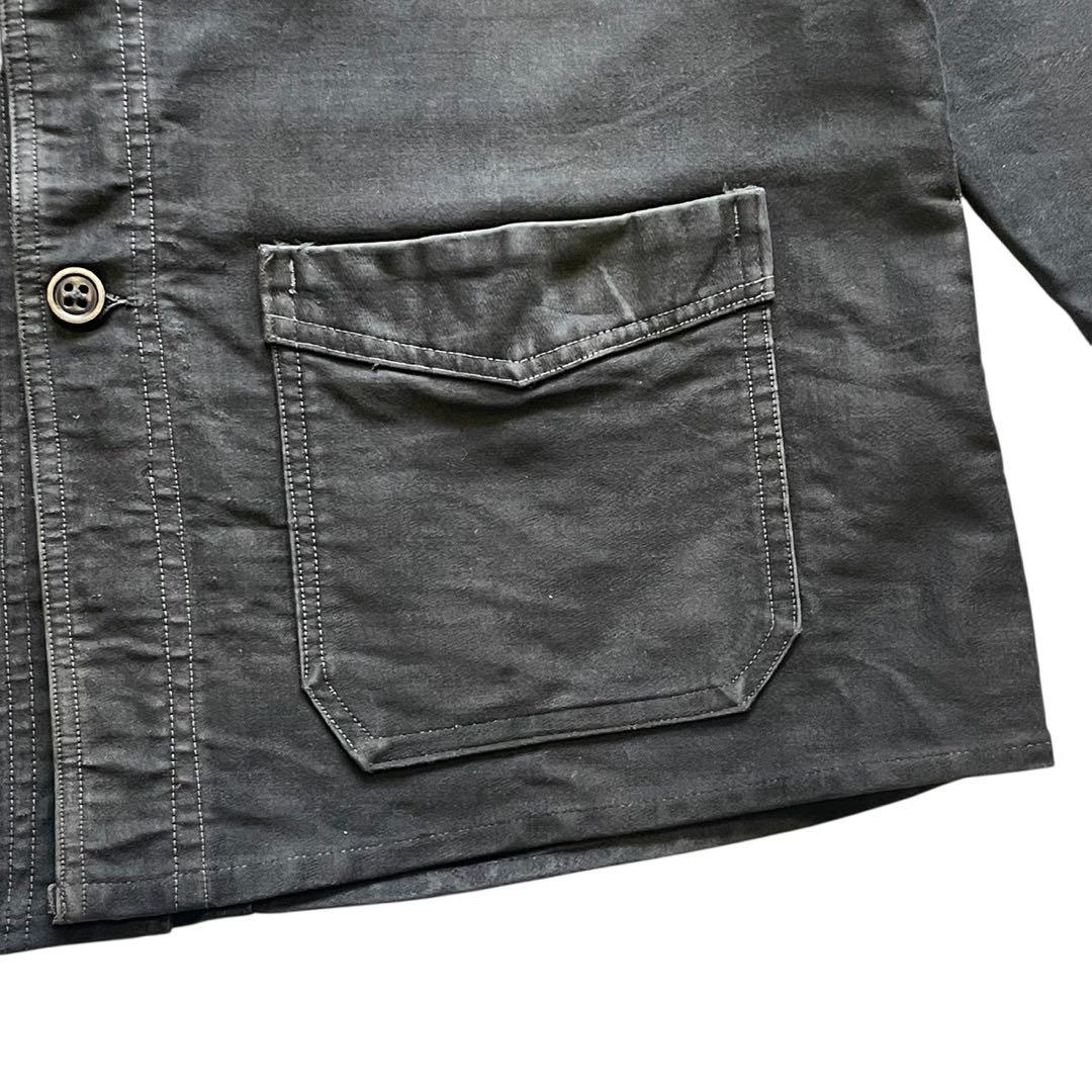 40s フレンチ ヴィンテージ ブラックモールスキンジャケット Vポケット 古着