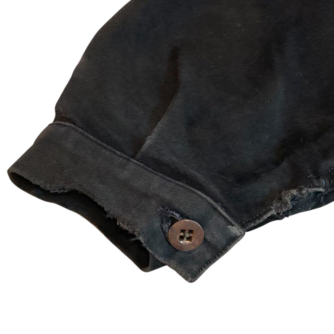 40s フレンチ ヴィンテージ ブラックモールスキンジャケット Vポケット 古着