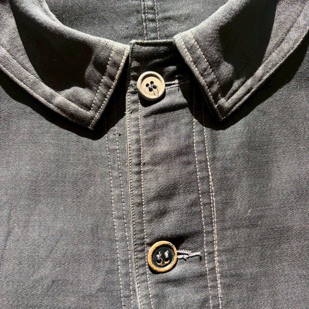 40s フレンチ ヴィンテージ ブラックモールスキンジャケット Vポケット 古着