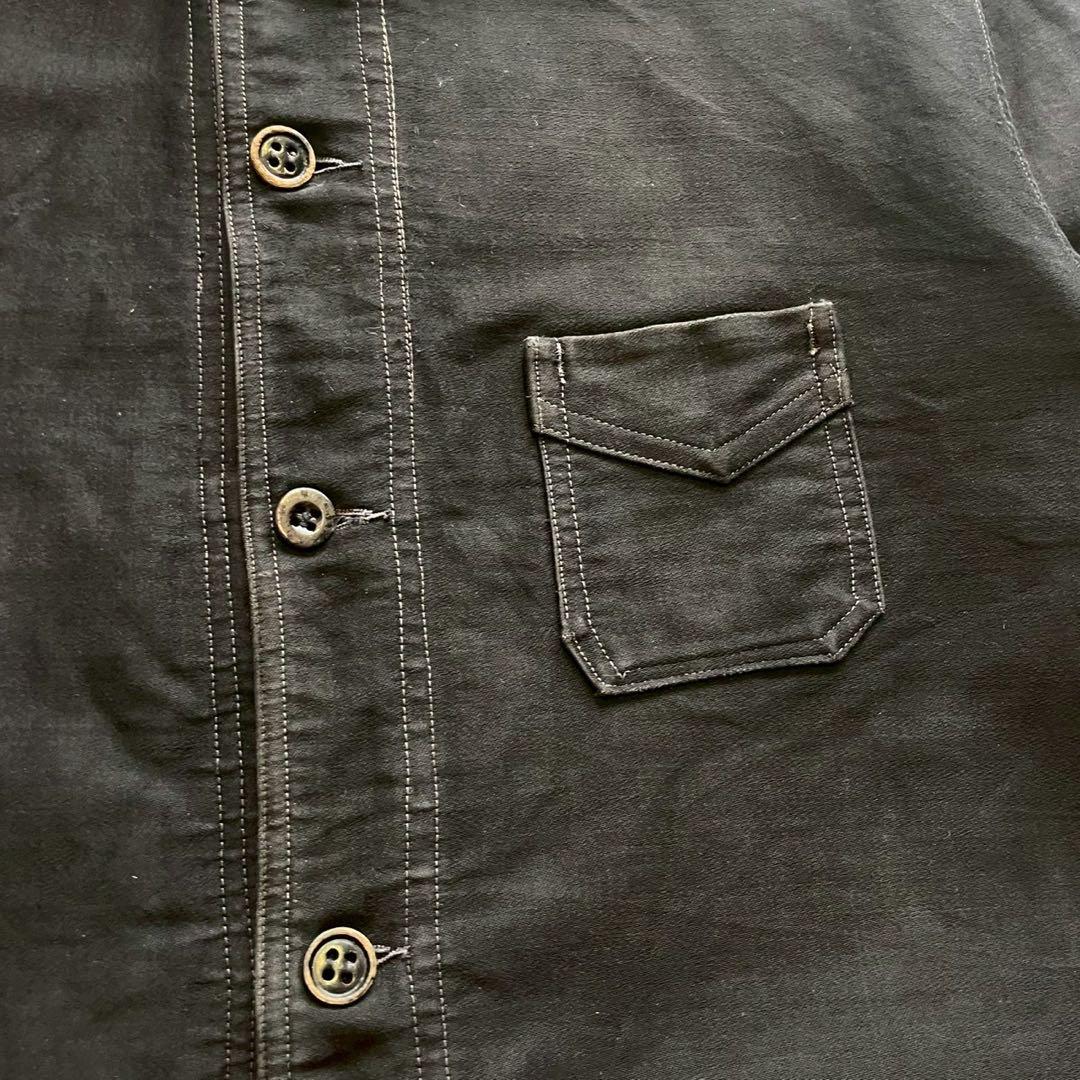 40s フレンチ ヴィンテージ ブラックモールスキンジャケット Vポケット 古着