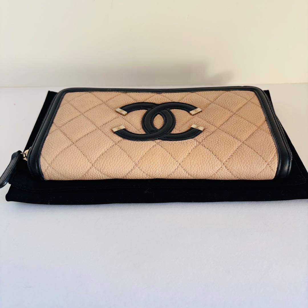 【美品】シャネル　CCフィリグリー　マトラッセ　ラウンドファスナー　長財布