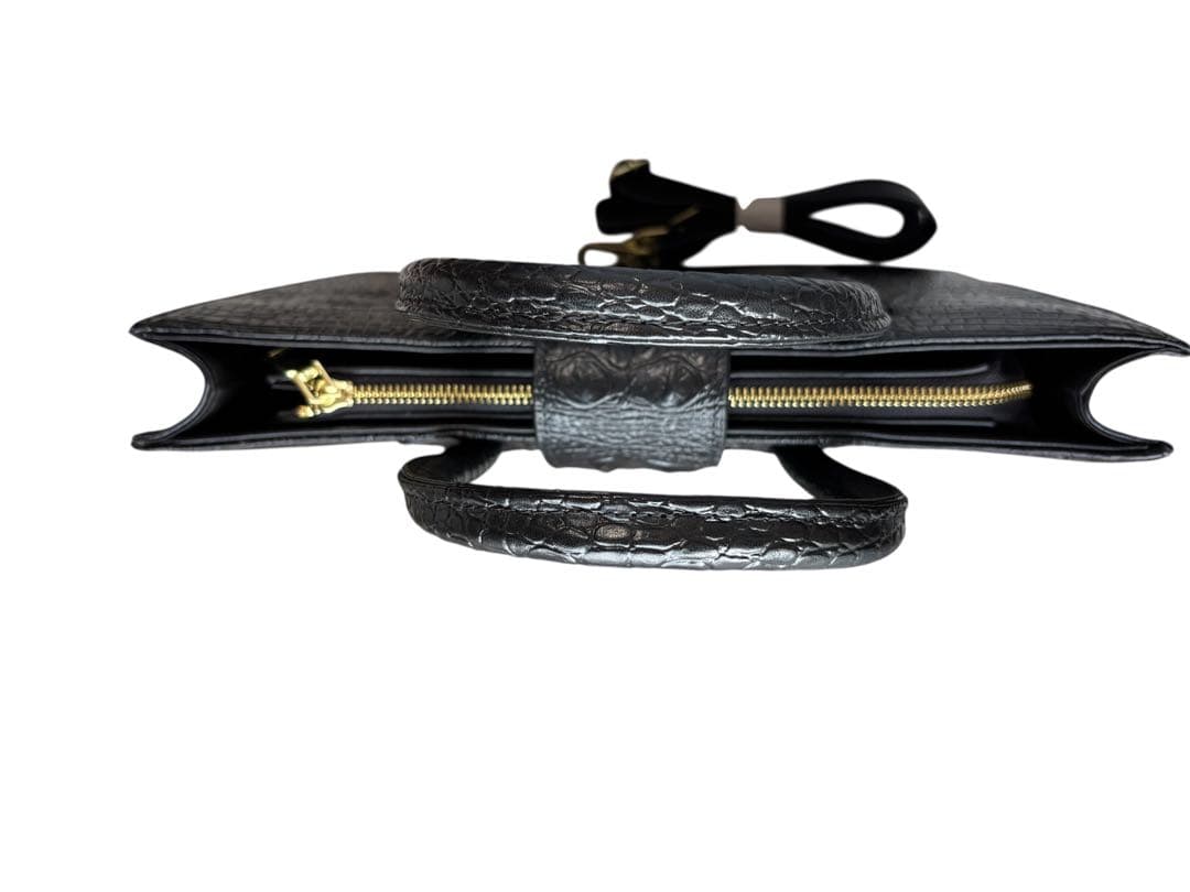新品未使用 レディースビジネスバッグ 本革 ブラック 黒 クロコ型押 ショルダー