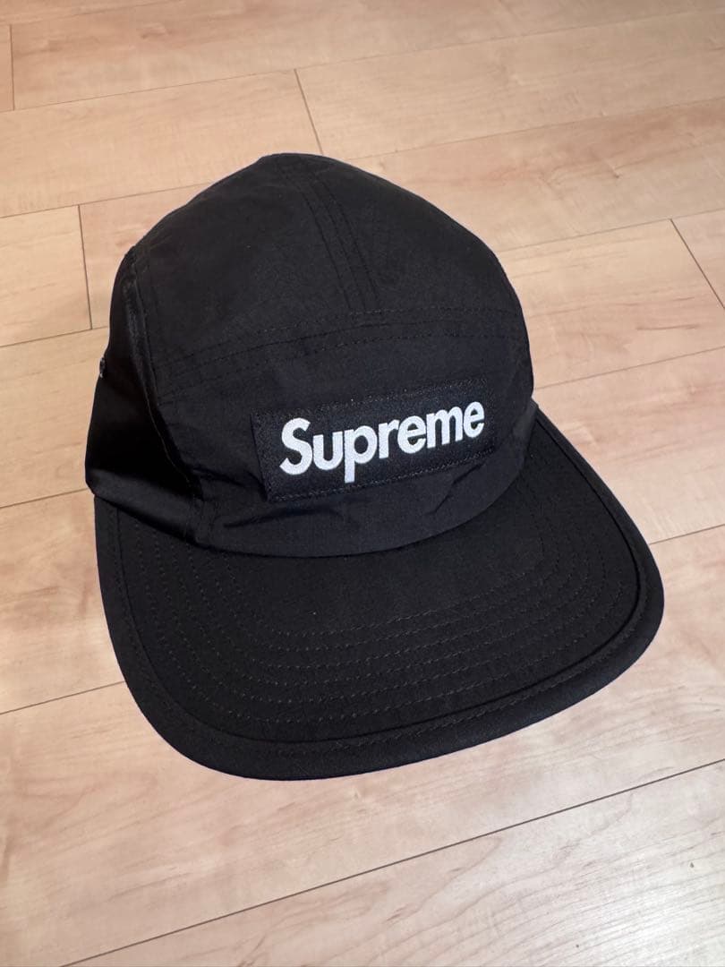Supreme 黒 キャップ　- Waxed Ripstop Camp Cap