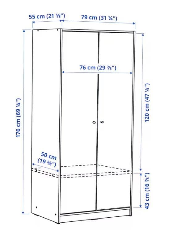 【ラスト１組立完成品】IKEA/イケア クレップスタード：ワードローブ 扉2枚付