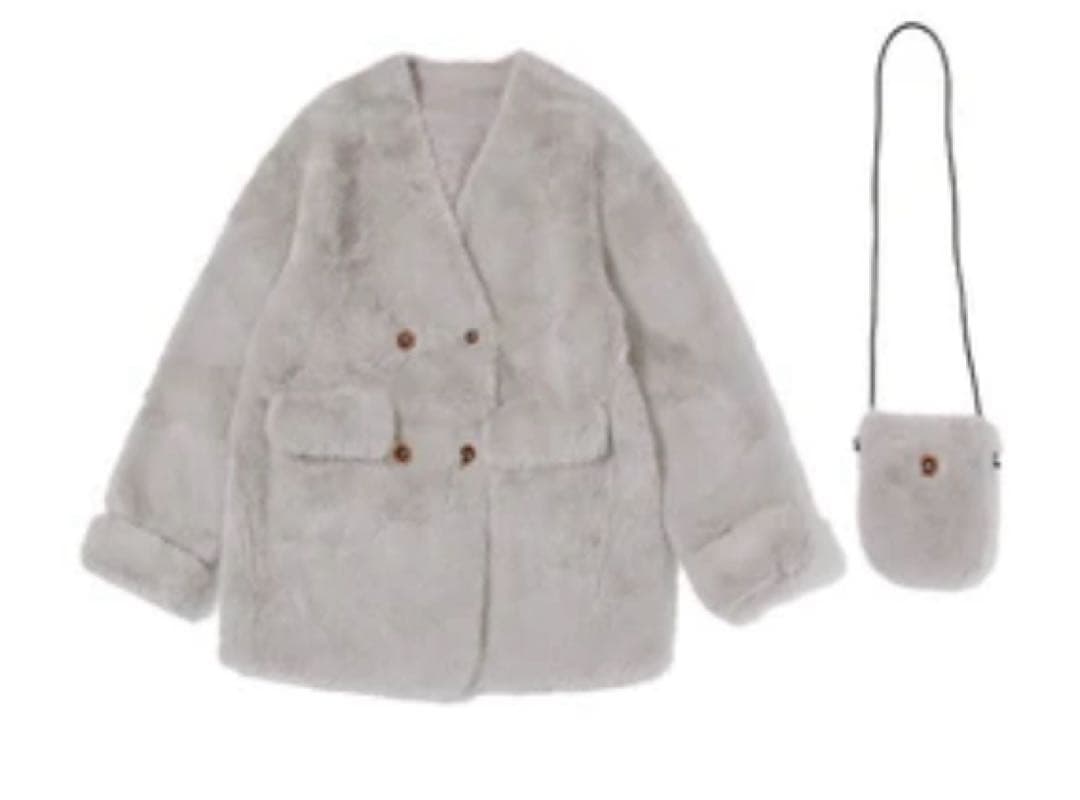 バッグ付エコファーノーカラーコート　リュミエ　lumier同型　グレー