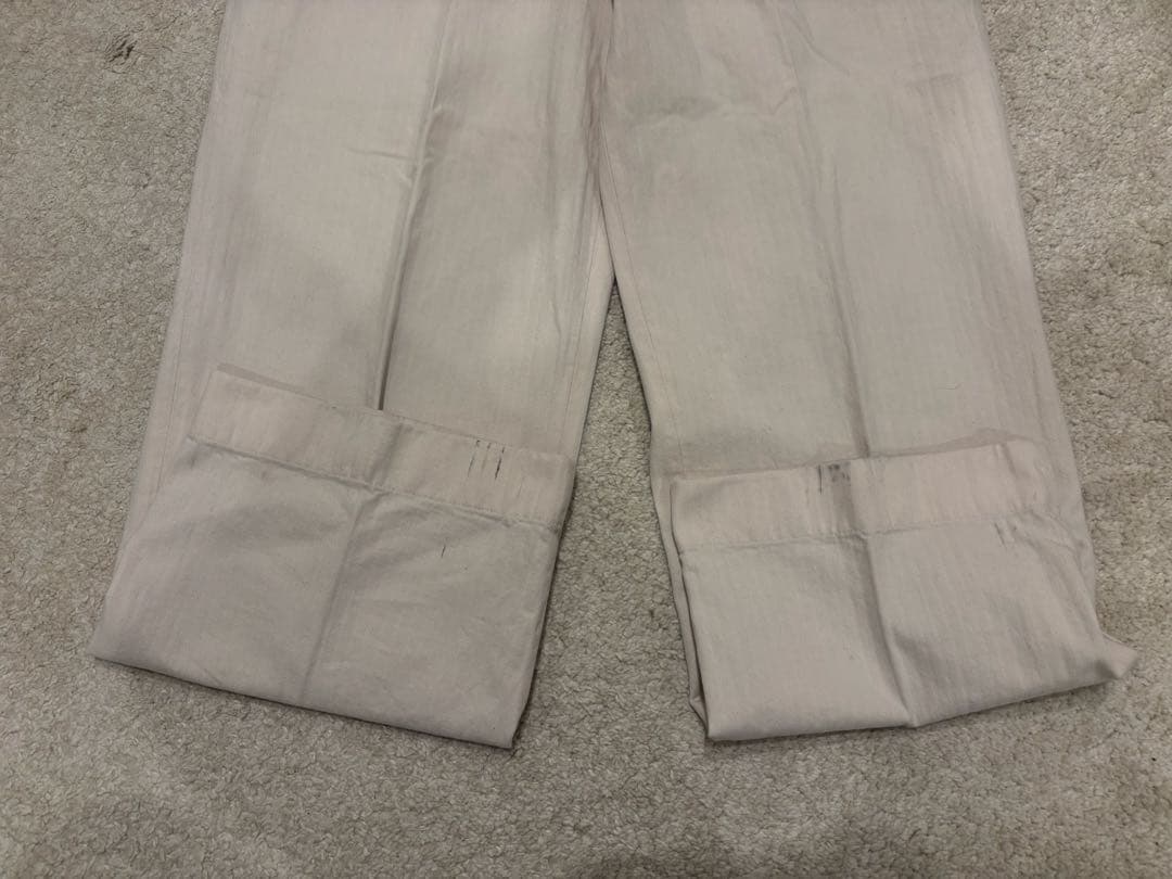 【hide】atlast&co ホワイト　ヘリンボーン　スラックス 36