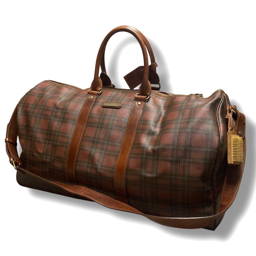 希少　美品　ポロラルフローレン　ボストンバッグ　2way　チェック　ブラウン