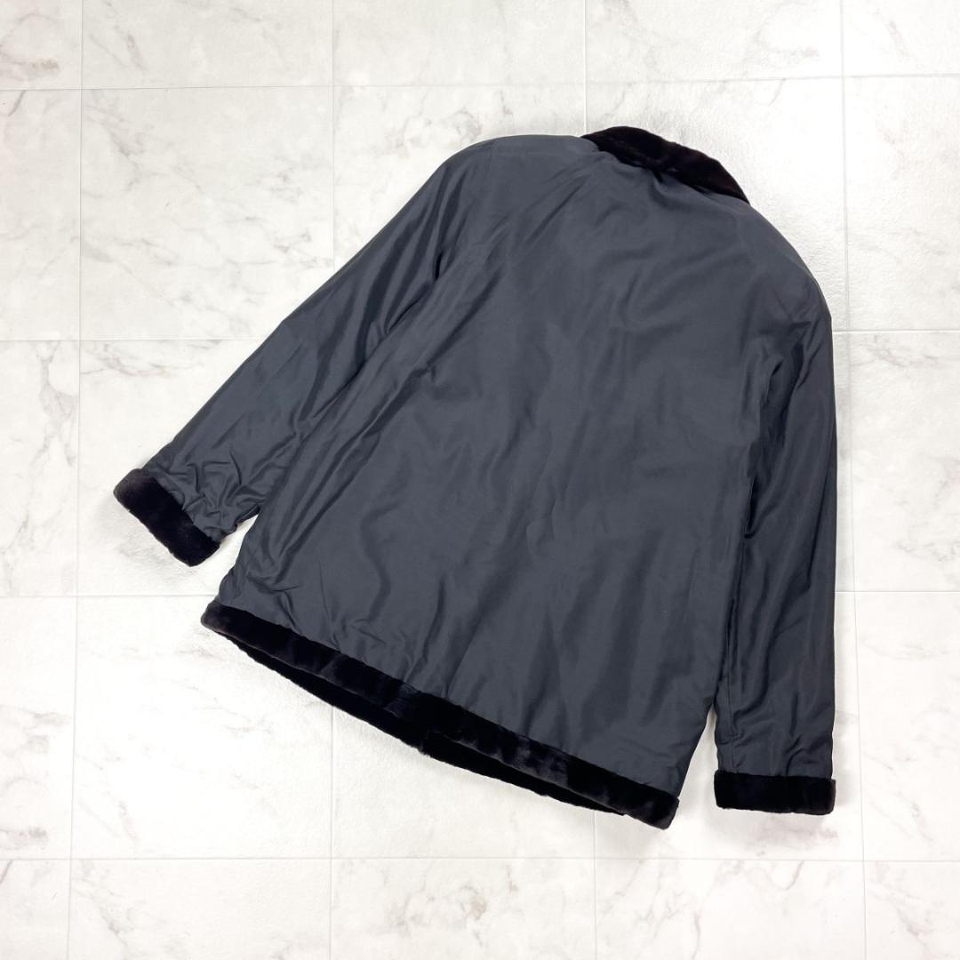 美品 サガミンクロイヤル ミンクファー リバーシブルコート 黒 M*HD328