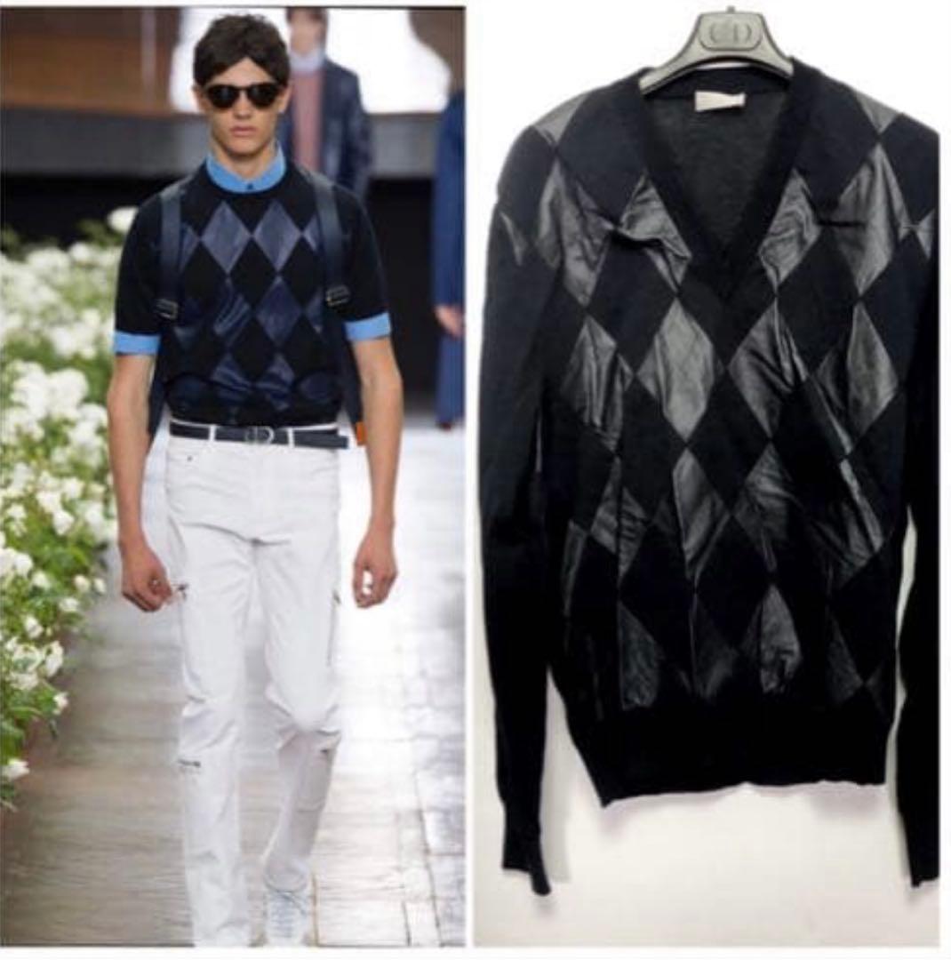 K*O様 dior homme 19ss ランウェイ着用レザーアーガイルニット