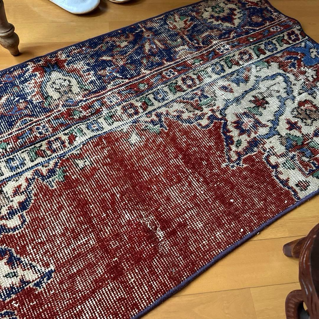 pp60×125赤ブラウン×深みネイビートルコヴィンテージラグ