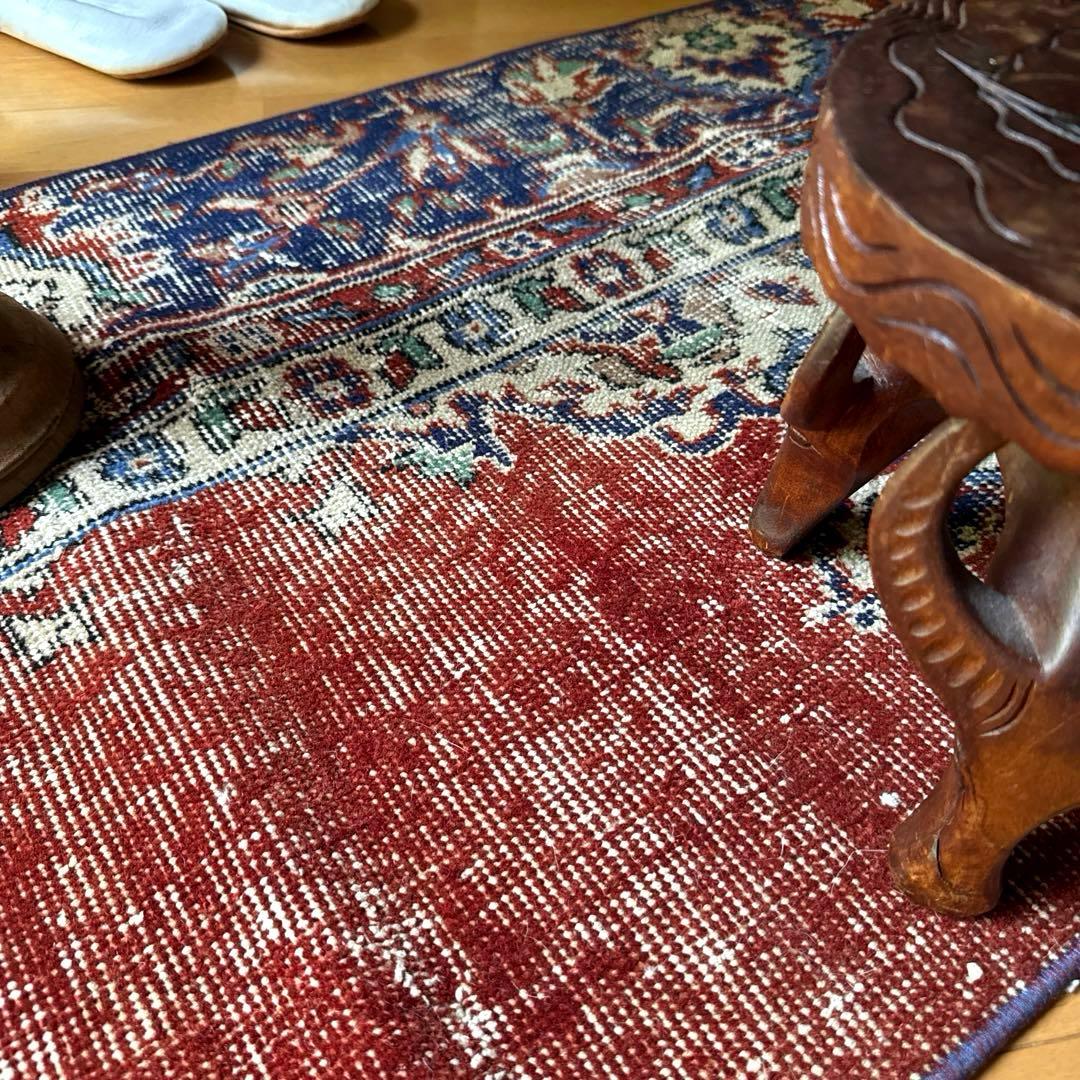 pp60×125赤ブラウン×深みネイビートルコヴィンテージラグ