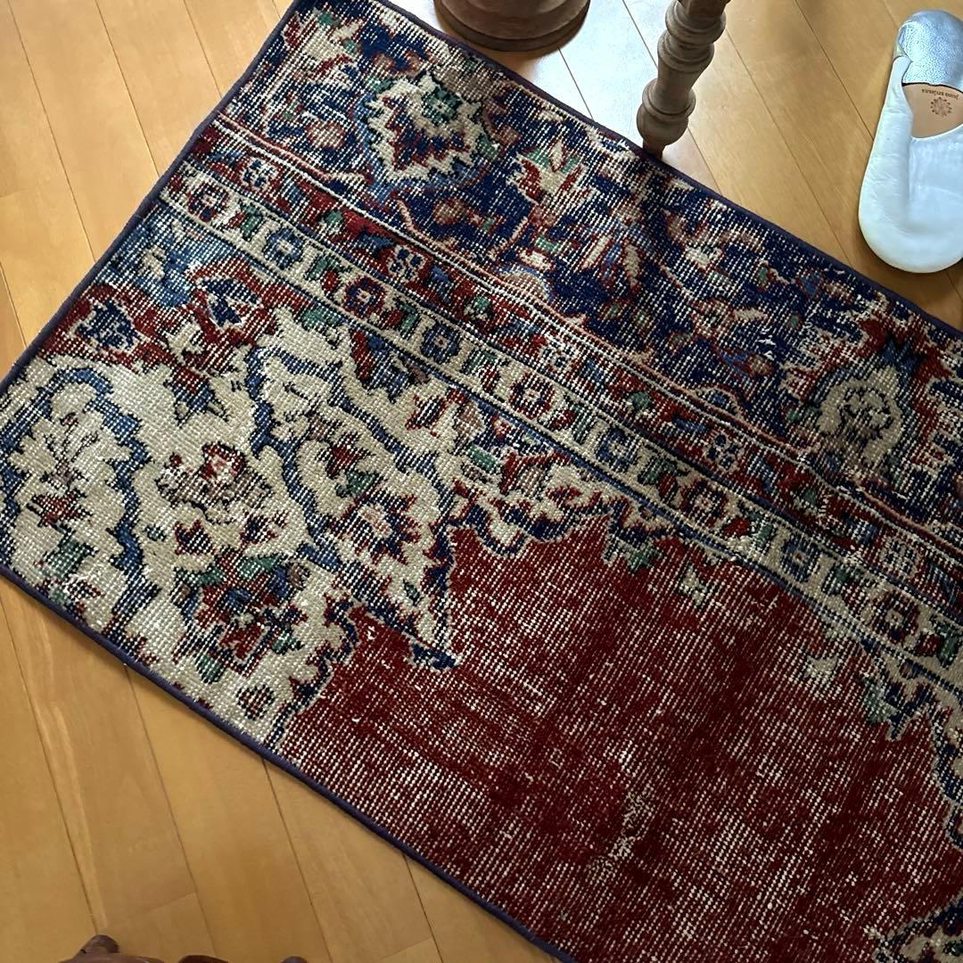 pp60×125赤ブラウン×深みネイビートルコヴィンテージラグ
