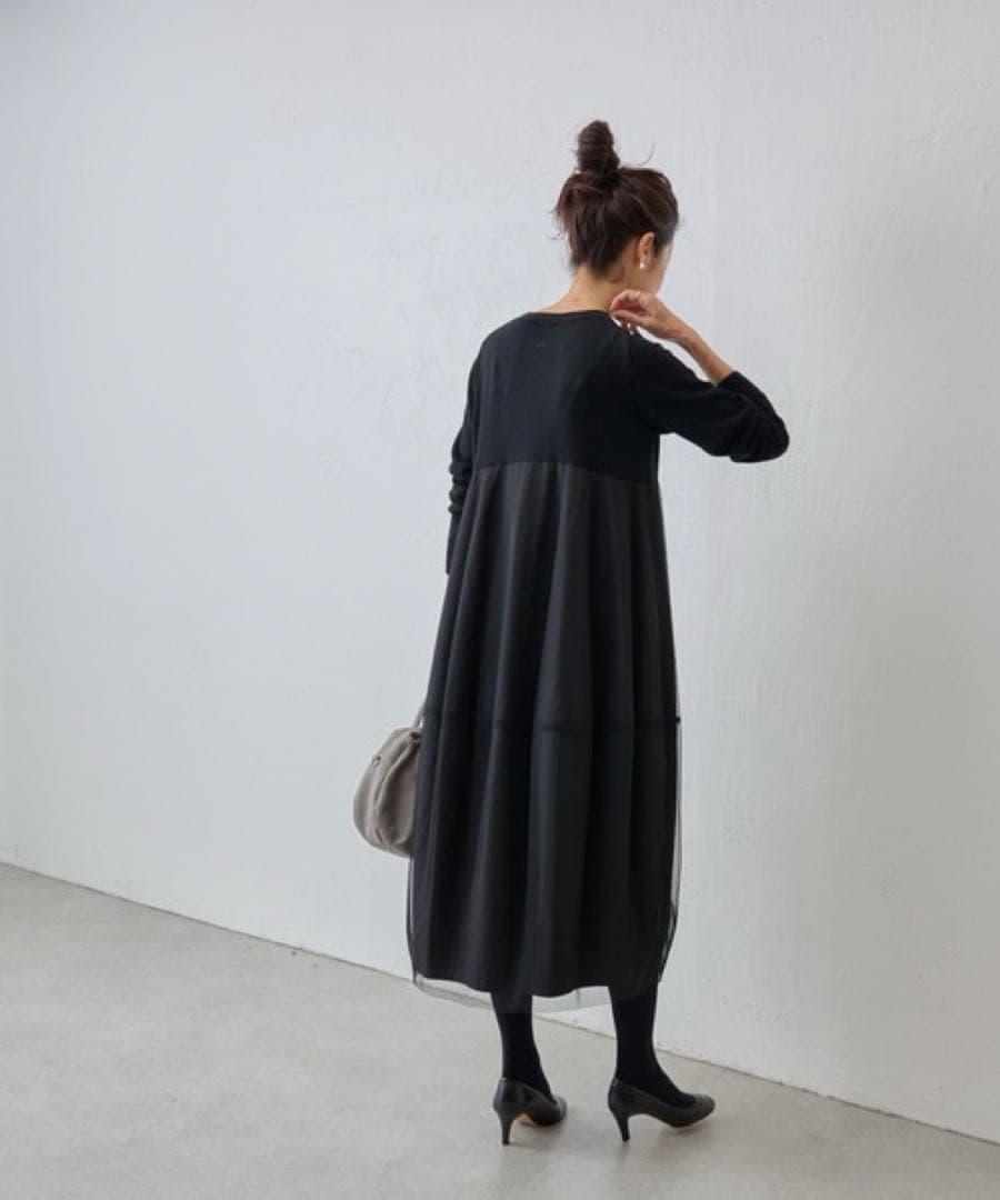 美品 ビアズリー 23AW ニットチュールマルワンピース ドッキング ふわり