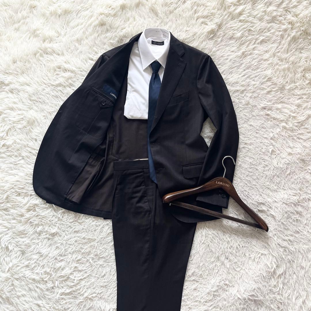 <極美品>LARDINI 新ロゴ ブラウン ウール スーツ サイズ46