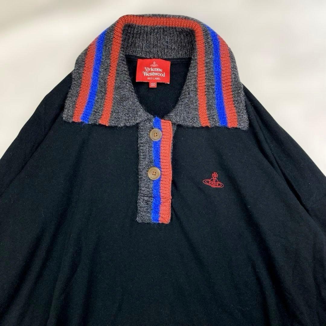人気　ヴィヴィアン　ウエストウッド　ニット　ポロシャツ　オーブ刺繍　長袖　黒　M