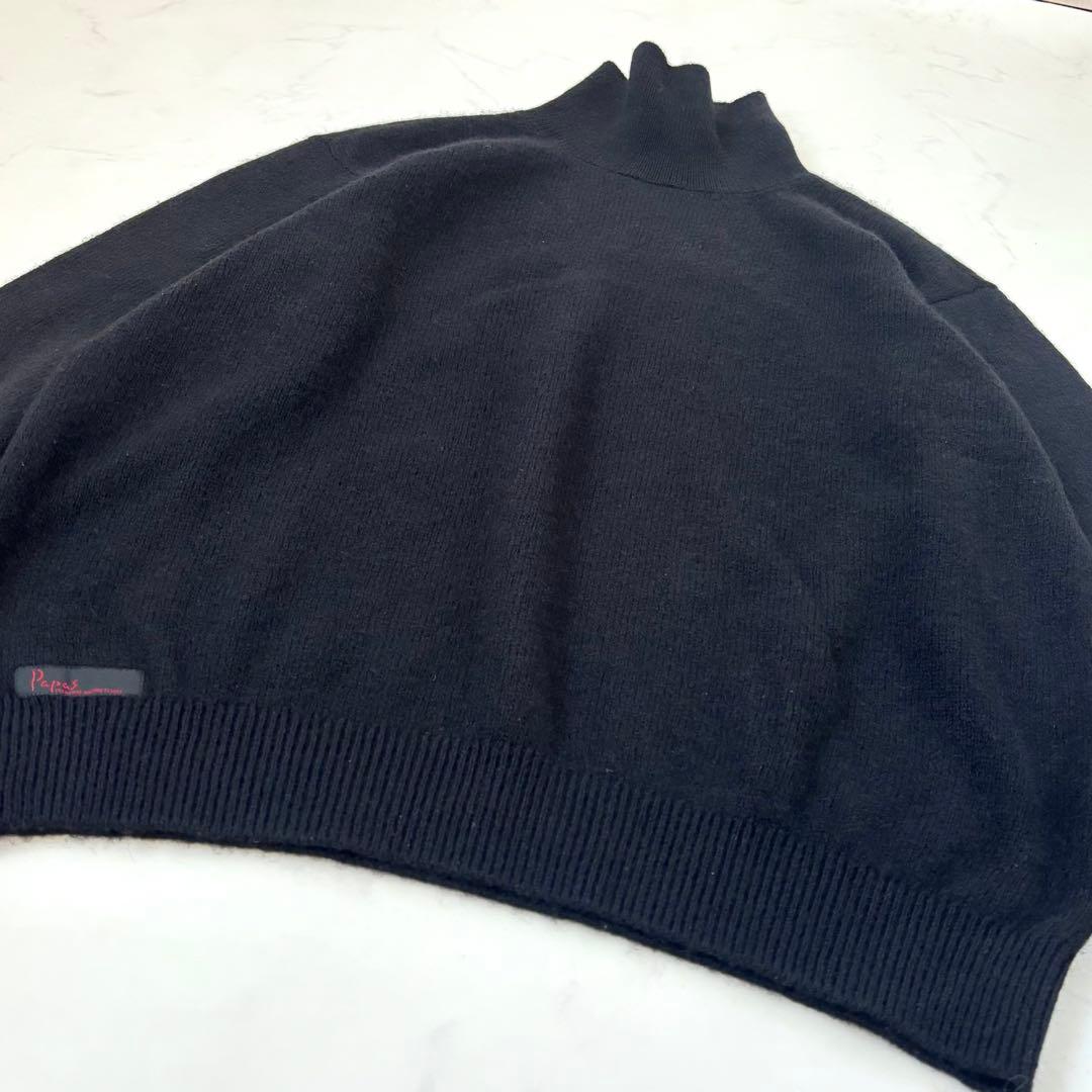 【美品 近年モデル】パパス カシミヤ100% タートルネックニット 黒 50 L