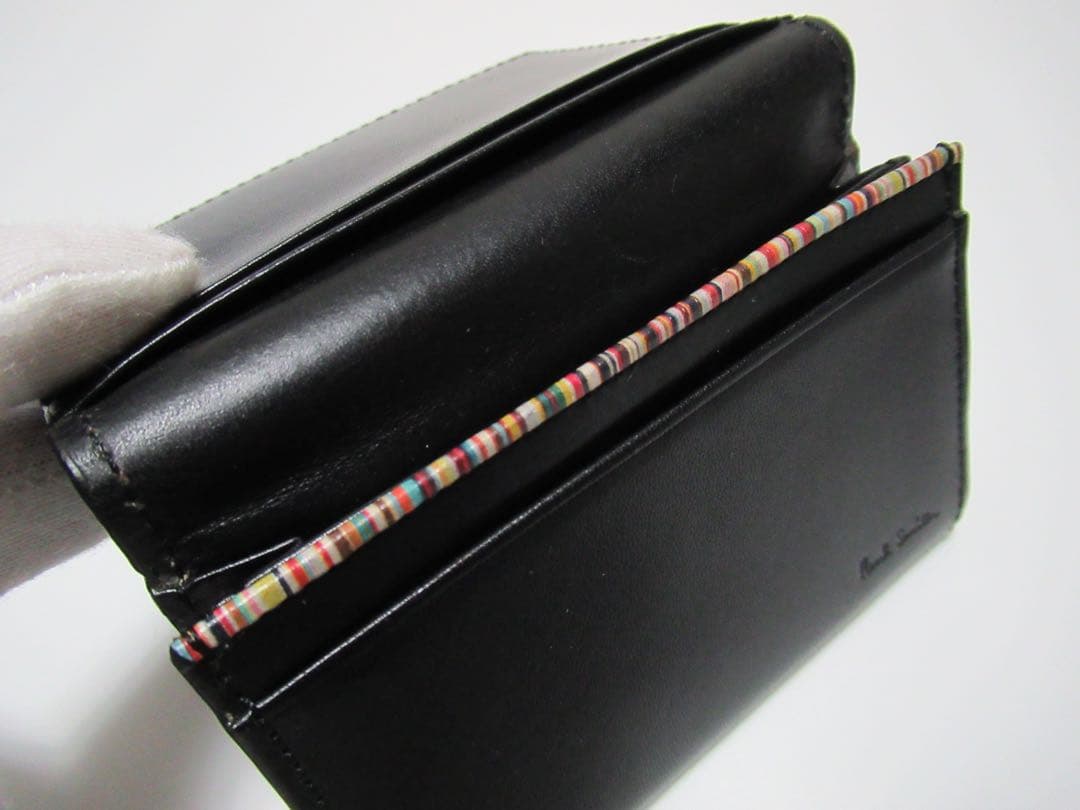 ポールスミス 新品！オールドレザーマルチストライプ入り牛革名刺入れ カードケース