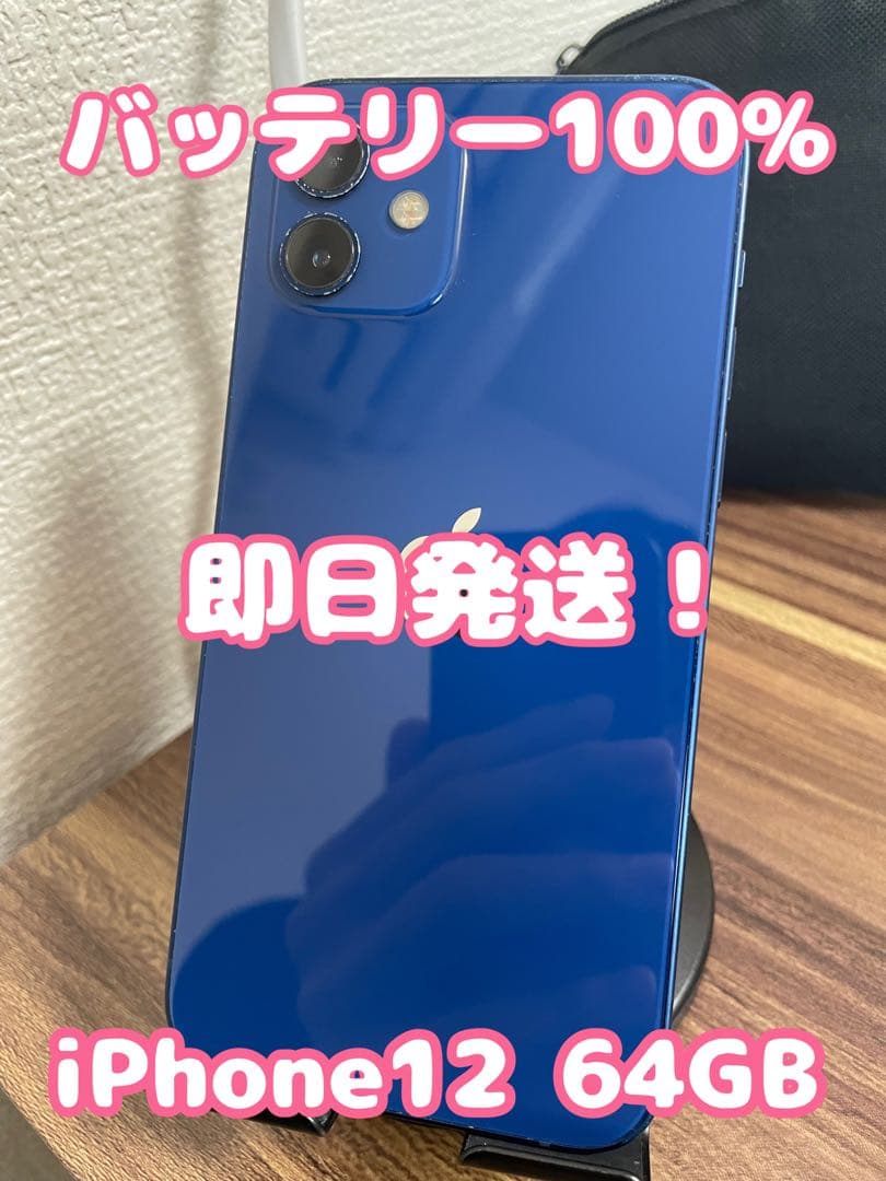 M4【バッテリー100%】【即日発送！】iPhone12 ブルー 64GB