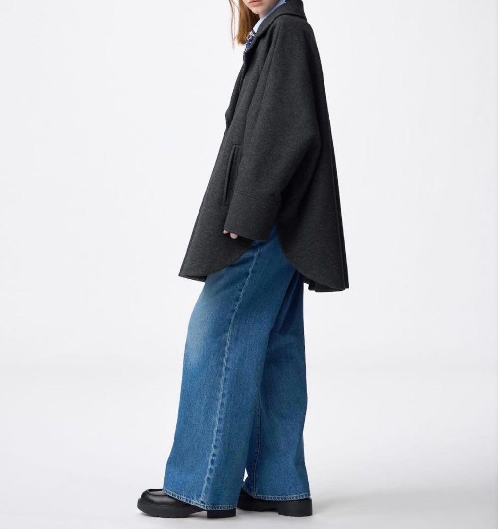 新品】GU コージーメルトンケープコート L メルトン コート ケープ ネイビー