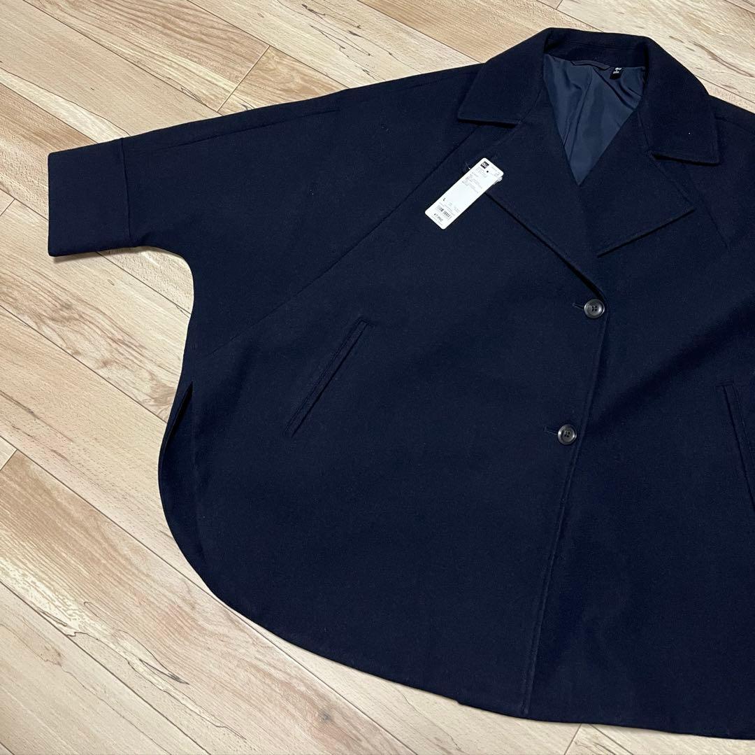 新品】GU コージーメルトンケープコート L メルトン コート ケープ ネイビー