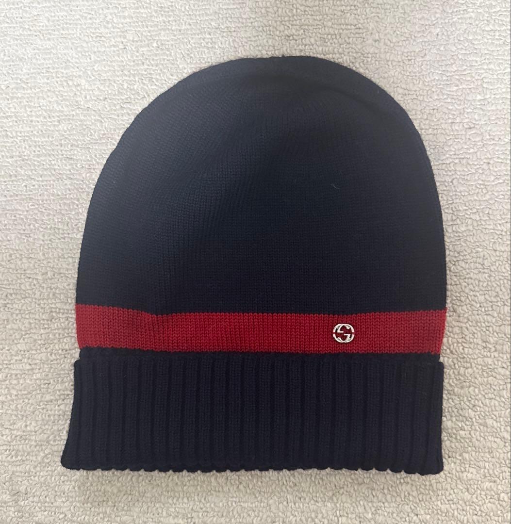 グッチ GUCCI ネイビー レッド ニット帽 M