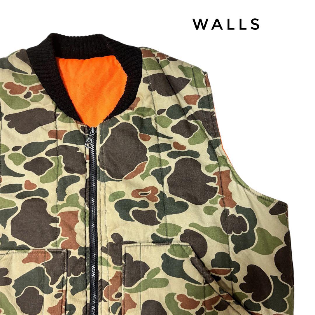 Wallsウォールズ　ダックハンターカモフラージュリバーシブルベスト　古着　中綿