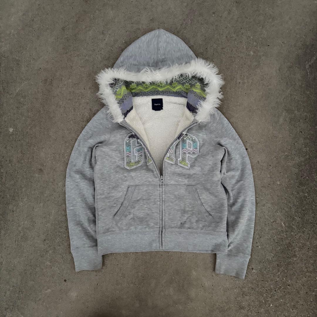 00s archive GAP fur zip hoodie Y2K グレー