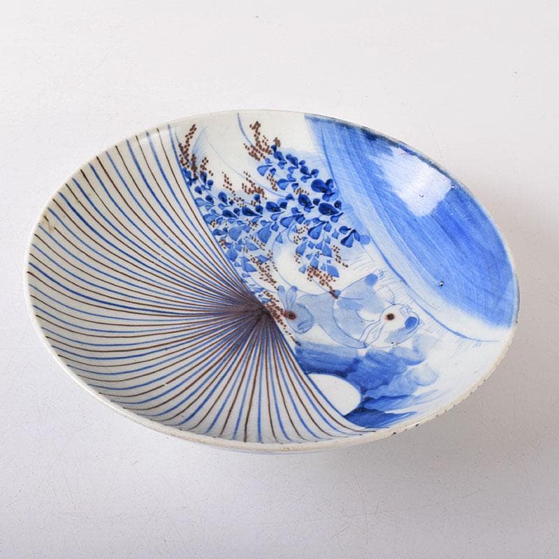 k8t　伊万里焼　古伊万里　染付　乱線草兎花文　高台皿　7692